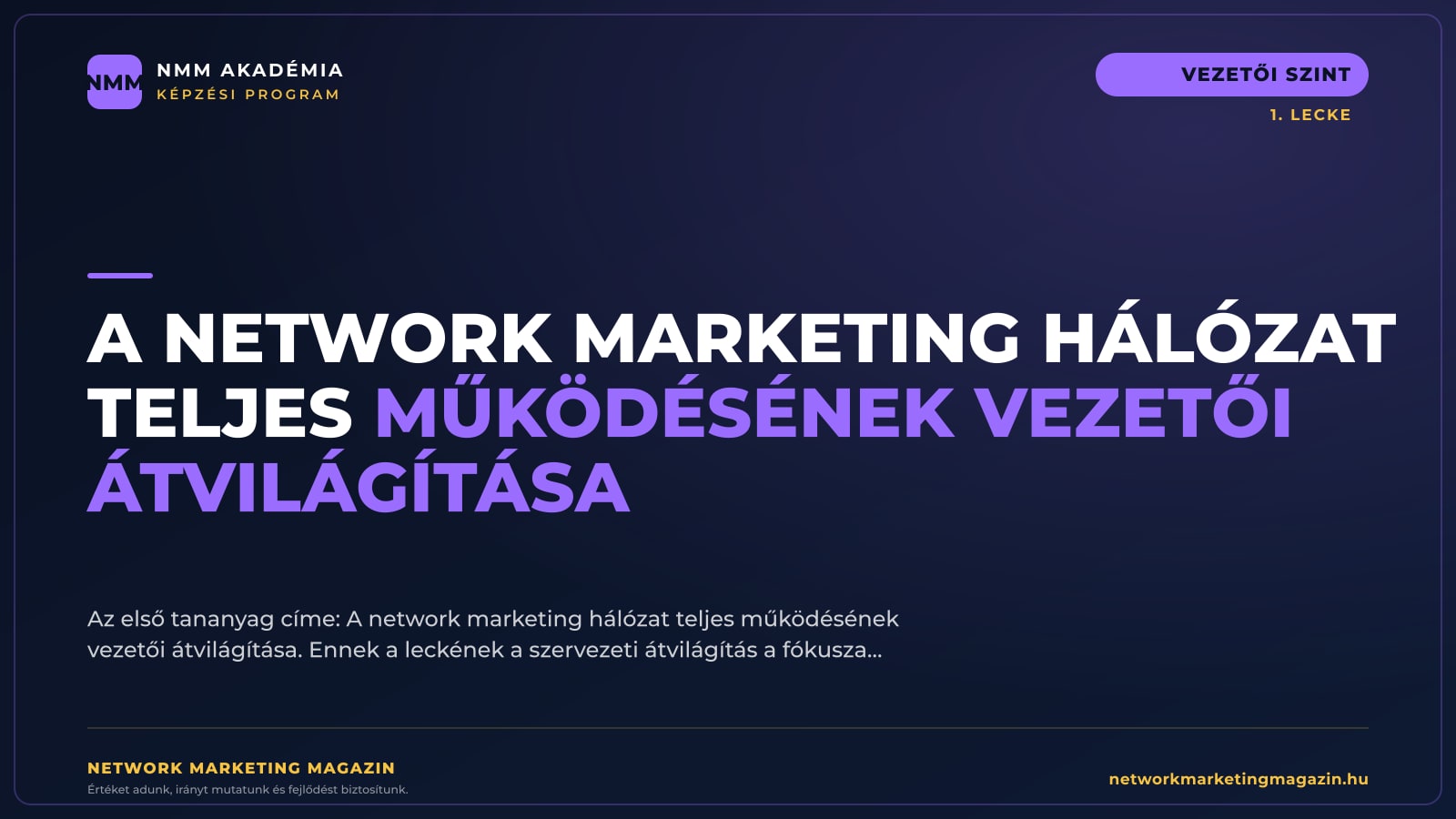 A network marketing hálózat teljes működésének vezetői átvilágítása